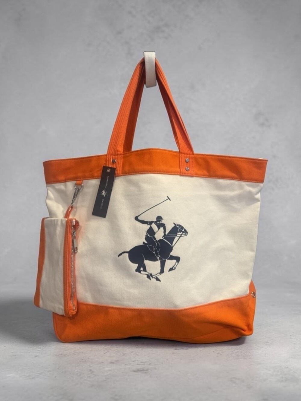 Beverly Hills Polo Club Canvas Polo Tote Bag in Orange and White New